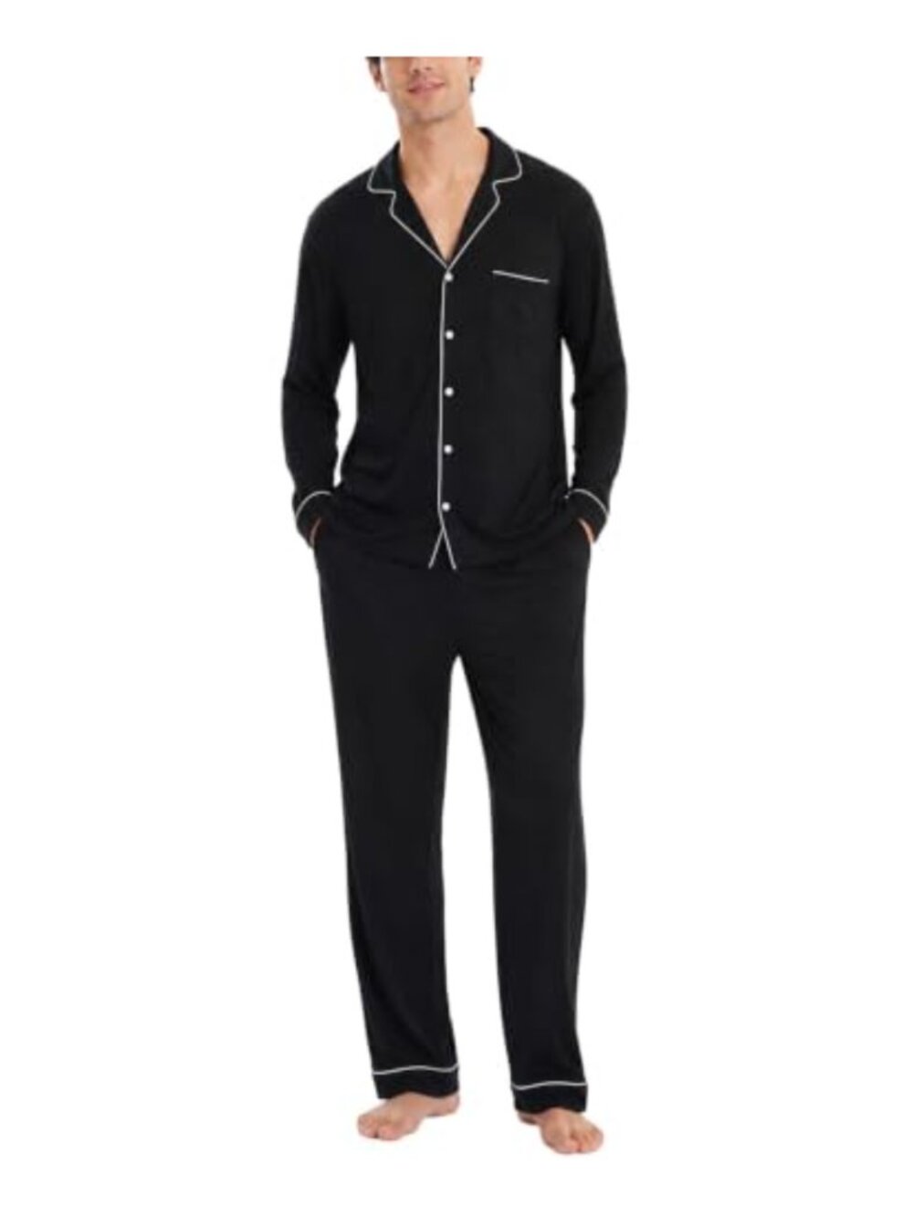 Men's Modal Pajama Set Button Down Long Sleeve Lounge Sleepwear with Pockets